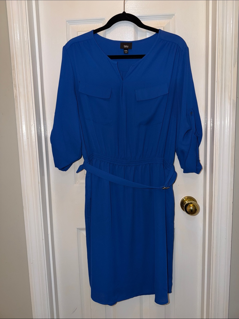 Mossimo Cobalt Blue Belted Midi Shirt Dress with Pockets